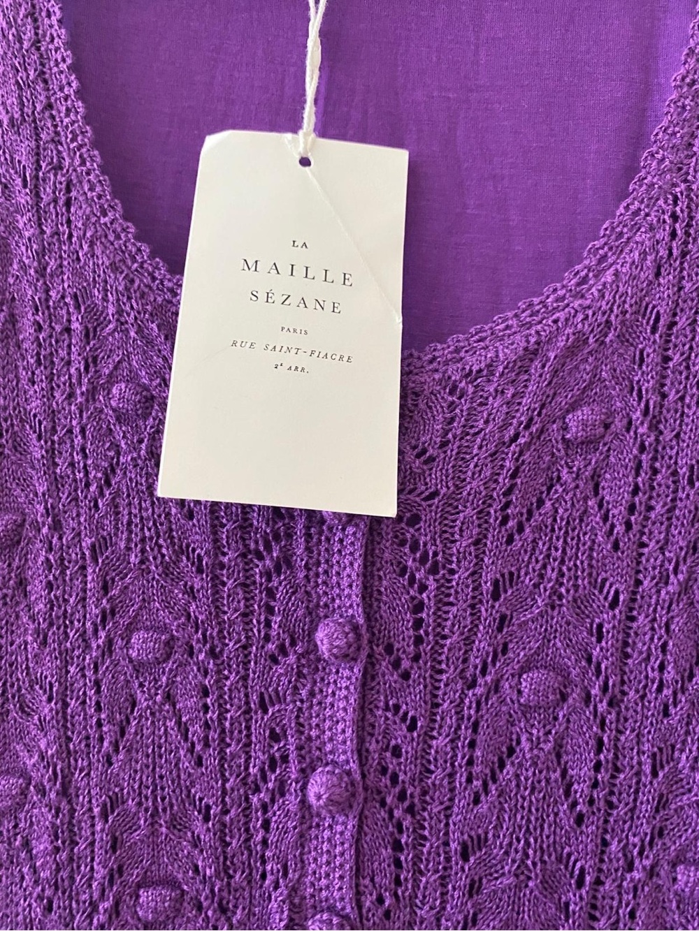 Sézane Salma Purple Cable-Knit Scoop Midi Dress - Picture 4 of 5